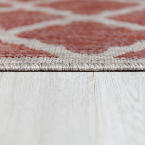 Red and Beige Rug Flat Woven Outdoor Garden Carpet Hard Wearing Floor Runner Mat