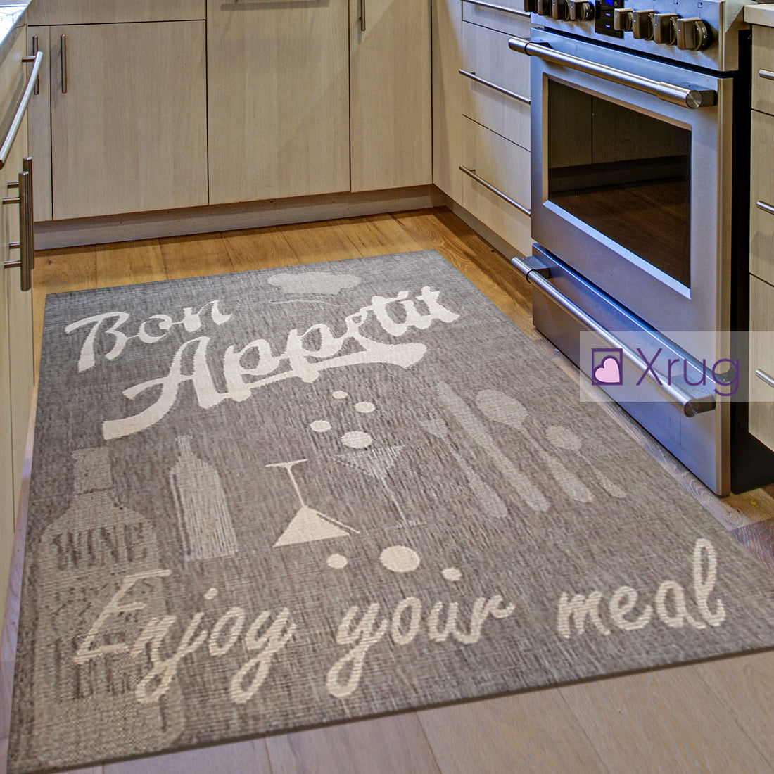 Rug for Kitchen Brown Sisal Look Bon Appetit Pattern Carpet New Hard W ...