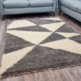 Fluffy Rug Cream Shaggy Carpet Soft Thick Large Small Geometric Triangles Pattern for Living Room Bedroom