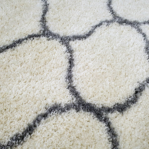 Fluffy Rug Cream Shaggy Carpet Soft Thick Large Small Trellis Pattern for Living Room Bedroom