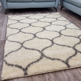 Fluffy Rug Cream Shaggy Carpet Soft Thick Large Small Trellis Pattern for Living Room Bedroom
