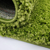 Green Fluffy Shaggy Rug 3cm Long Pile Monochrome Plain Bedroom Carpet Deep Pile Mat
