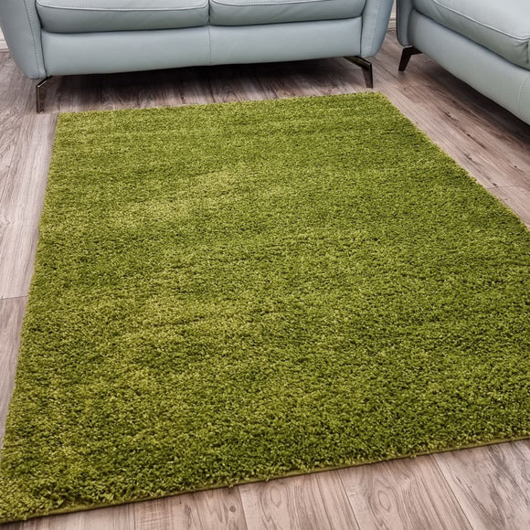 Green Fluffy Shaggy Rug 3cm Long Pile Monochrome Plain Bedroom Carpet Deep Pile Mat