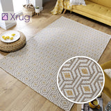 Natural Cotton Rug Brown Cream Ochre Geometric Pattern Washable Carpet Floor Mat