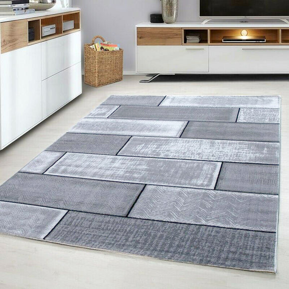 Modern Rug Black Grey Brick Wall Pattern Mats Small Large Bedroom Hallway Carpet