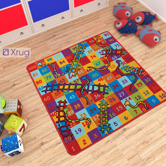 Kids Play Mat NON SLIP MACHINE WASHABLE Snakes And Ladders Nursery Mat for Childrens Bedroom Playroom 100x100cm