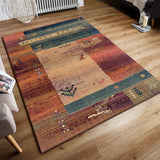 Colourful Rug Nomad Geometric Blue Rust Beige Tribal Ethnic Pattern Multicoloured Handwoven Look for Living Room Bedroom Extra Large Small Hallway Runner