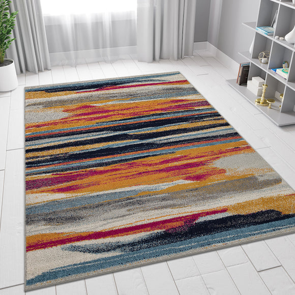 Multicoloured Rug Striped for Living Room Bedroom Large Small Carpet Mat