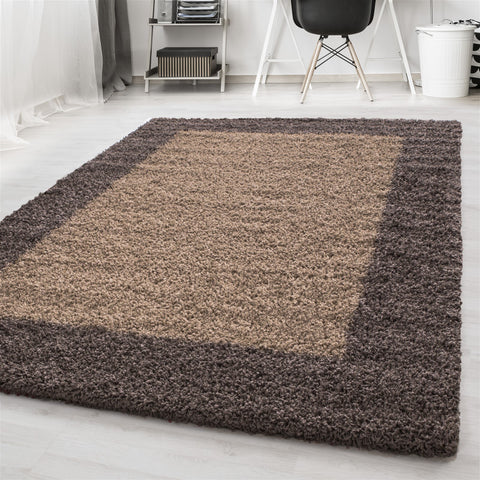 Taupe Shaggy Rug Soft Fluffy Bedroom Floor Carpet Small Large Hallway Runner Mat