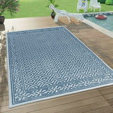 Outdoor Rug Teal Blue Large XL Small for Garden Patios Decking Gazebo Monochrome Soft Woven Greek Key Geometric Mat