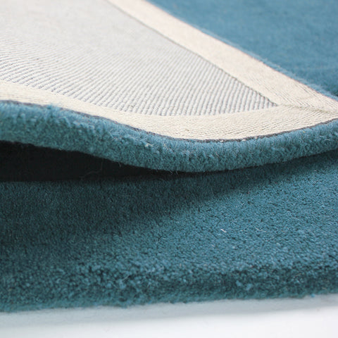 Teal Wool Rug Modern Contour Cut Border Pattern Mat Small X Large Bedroom Carpet