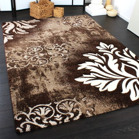 Brown Rugs Floral Contour Cut Carpet for Living Room and Bedroom Large XL Small