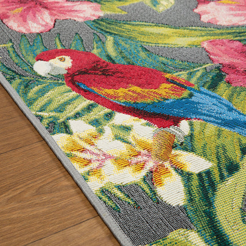Outdoor Rug Multicoloured Birds Floral Pattern Extra Large Small for Decking Patio Garden