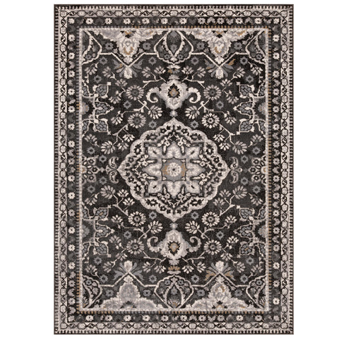 Traditional Oriental Rug Charcoal Grey Mustard Large Small Runner Floor Hall Mat