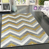 Mustard Yellow Grey Rug Chevron Zig Zag Woven Short Pile Carpet Mat for Living Room & Bedroom