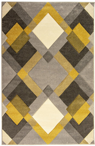 Yellow Ochre Grey Rug Geometric Hand Carved Pattern Carpet Modern Room Floor Mat