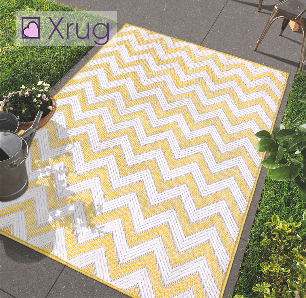 Yellow Pattern Rug Indoor Outdoor Garden Patio Mat Water Resistant Run ...