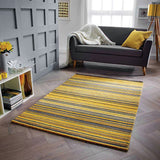 Wool Rug Handmade Yellow Modern Striped Living Room Bedroom Carpet Thick Mat Runner New