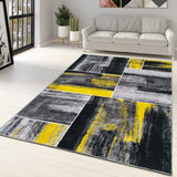 Modern Rug Yellow Grey Black Abstract Geometric Pattern Large Small Carpet for Living Room Bedroom