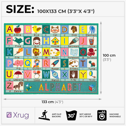 Alphabet Rug for Kids Educational Machine Washable Childrens Mat Non Slip