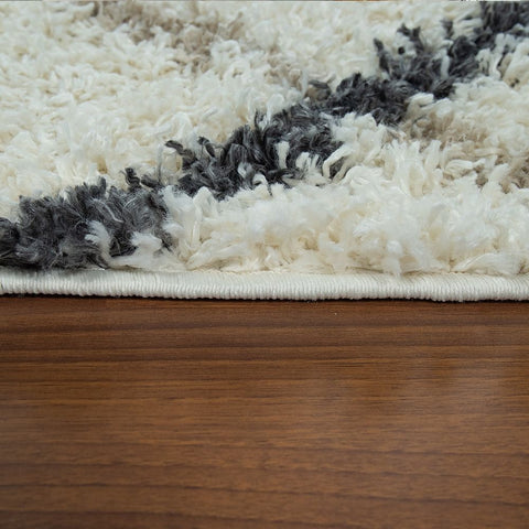 Cream Fluffy Rug Shaggy Diamond with Tassels Large & Small Size Long Pile Carpet