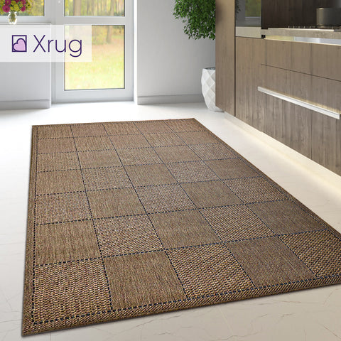 Brown Kitchen Rug Non Slip Carpet Large Small  Geometric Check Mat