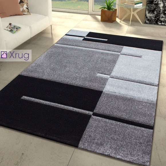 Grey Geometric Rug Extra Large Small Woven Runner Contour Cut Patterned Area Mat Living Room Bedroom Carpet