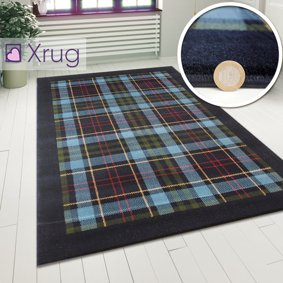 Blue Tartan Rug 120x170 4'x5'6 Modern Checkered Carpet Short Pile Rugs Floor Mat