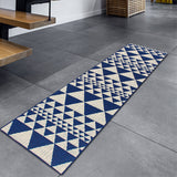 Non Slip Runner Rug Navy Blue Cream Indoor Geometric Carpet Flatweave