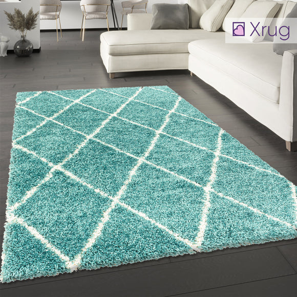 Blue Rug Teal Fluffy Shaggy Carpet Soft Thick Large Small Dimaond Carpet for Living Room Bedroom