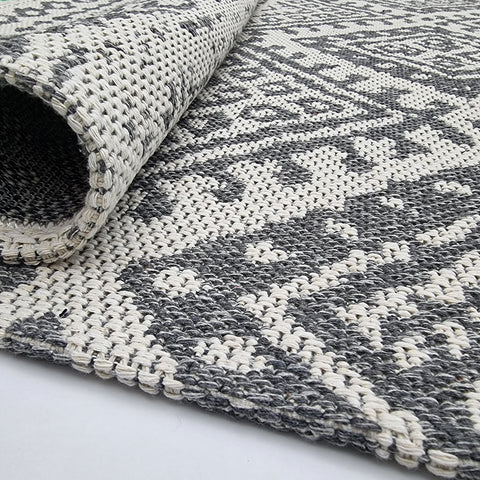 Cotton Rug Cream Grey Aztec Berber Rug Large Small Flatweave Washable Rug Carpet Mat for Living Room Bedroom