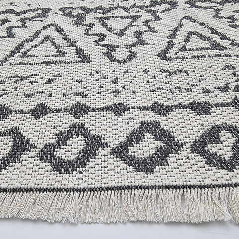 Cotton Rug Cream Grey with Tassels Aztec Berber Pattern XL Large Small