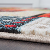 Beige Multicolor Rug Vintage Retro Geometric Design Thick Carpet Large XL Mat