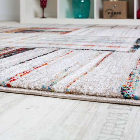 Designer Rug Cream Multicolour Check Carpets for Living room Large Modern Mat
