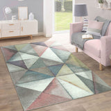 Pastel Colours Rug Multicolored Diamond Geometric Pattern Large Small Carpet Mat