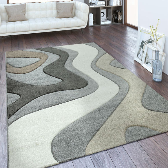 Modern Rug Abstract Grey Brown Beige Pattern Woven Living Room Mat Large Small
