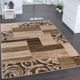 Brown and Beige Rug Modern Geometric Pattern Large Small Living Room Bedroom Mat