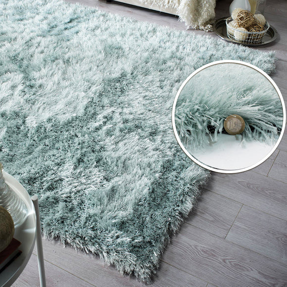 Duck Egg Rug Soft Fluffy Sparkle Green Shaggy Carpet Woven Thick Mat Large Small