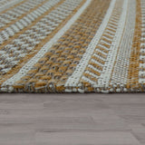 Mustard Cream Rug Cotton Striped Woven Mat Large Small Runner Washable Carpet
