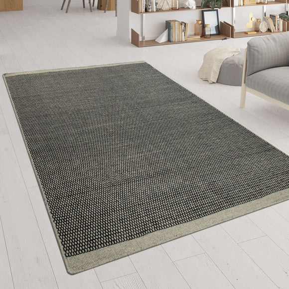 Grey Hand Woven Flat Weave Rug Wool Cotton Living Room Hall Large Robust Mats
