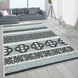 Indoor & Outdoor Rug Grey Black Cream Soft Tufted Geometric Pattern Large Small
