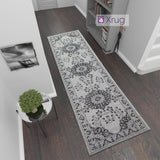 Cotton Runner Grey Black Oriental Vintage Pattern 3m Long Rug Carpet Hall Hallway Mat 