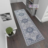 Cotton Rug Runner Washable Hall Hallway 3m Long Carpet Flat Weave Mat Grey Navy Blue Oriental Vintage Pattern