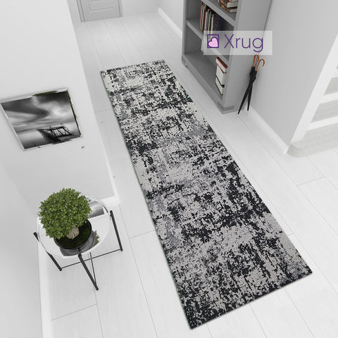 Grey Black Rug Runner Washable Cotton Rugs Distressed Modern Pattern Flat Weave 3m Long Carpet Area Mat 75x300