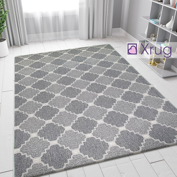 Grey Trellis Rug 100% Cotton Large Small XL Rug Runner Washable Flat Weave Carpet Mat