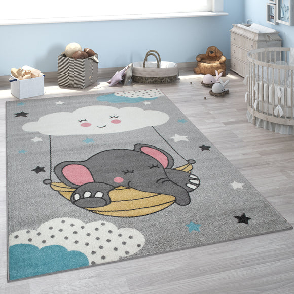 Elephant Nursery Rug Grey Cloud Animal Print Small Large Bedroom Babe Carpet Mat