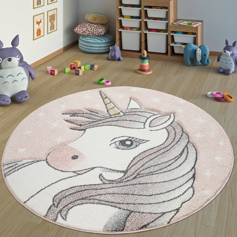 Kids Unicorn Rug Pink Round Mat Girls Nursery Babe Carpet Bedroom Play Room Mat
