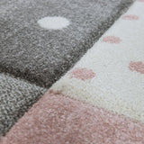 Girls Bedroom Rug Pink Grey Star Hearts Rug Thick Woven Carpet Large Small Sizes