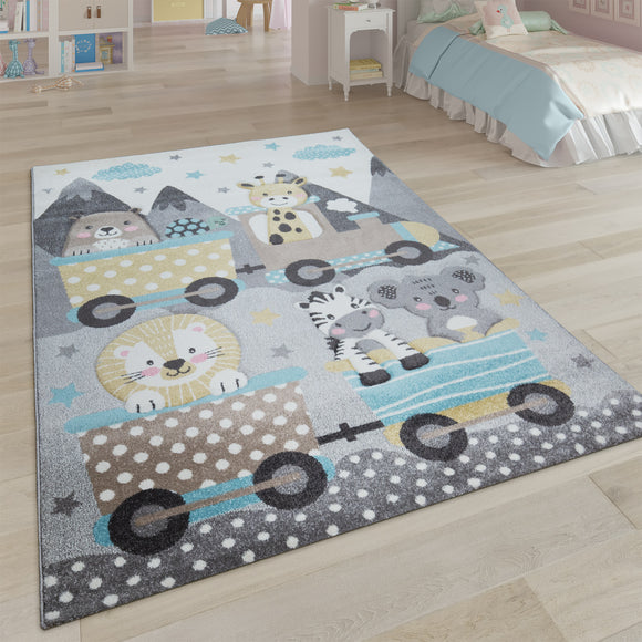 Kids Animal Rug Grey Colour Playroom Thick Carpet Zebra Lion Giraffe Bedroom Mat