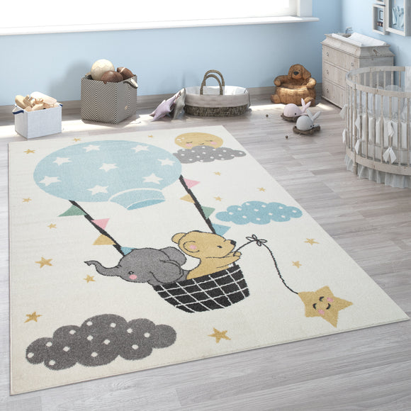 Baby Nursery Rug Cream Colours Animals Elephant Little Cute Bear Bedroom Mat